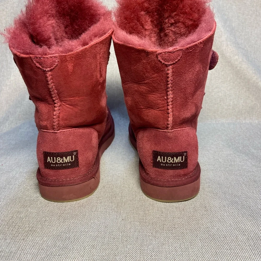 - Aumu Womens  Leather Sheepskin Mid Calf Flat Fur Winter Snow Boot…